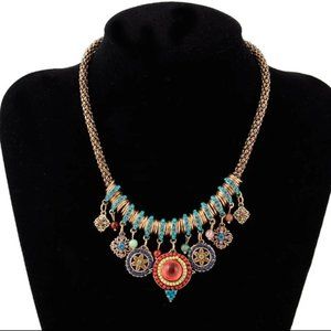 Bijou vintage Bohemian ethnic crystal rhinestone necklace multi color